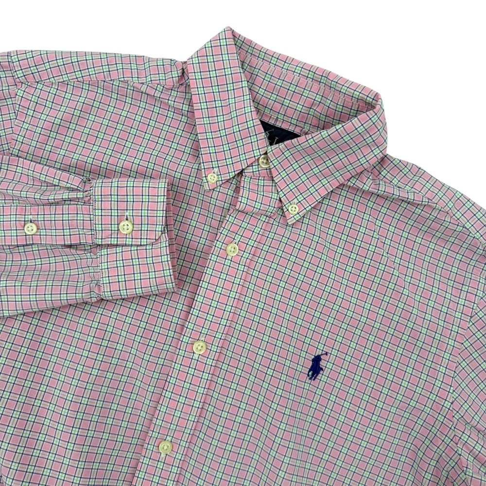 Polo Ralph Lauren Mens Classic Fit Plaid Button Down Shirt Pink Green Size Small